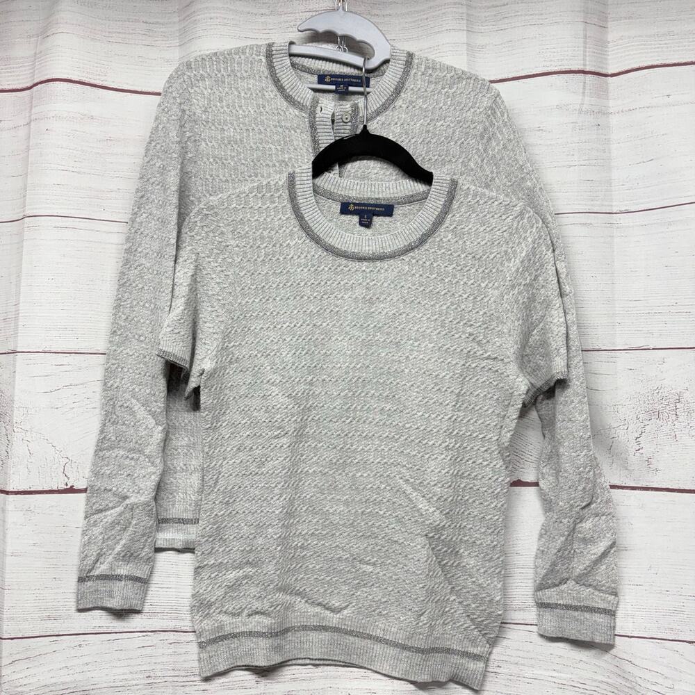 Set_Brooks Brothers Gray Metallic Cardigan Size M and Short Sleeve Sweater Small
